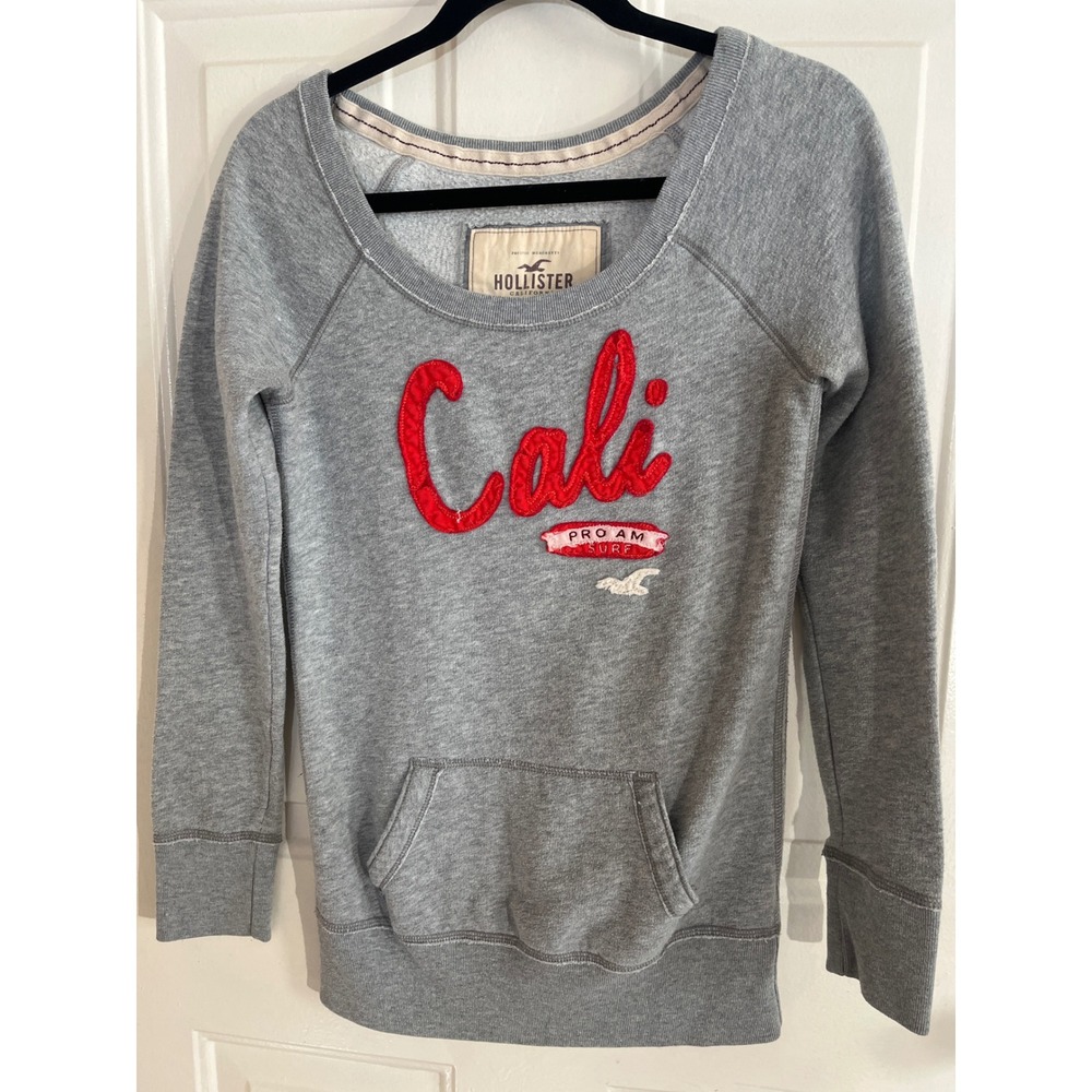 Hollister Sweatshirt Women's S Gray Cali Surf Pro Am Scoop Neck Pullover Y2K